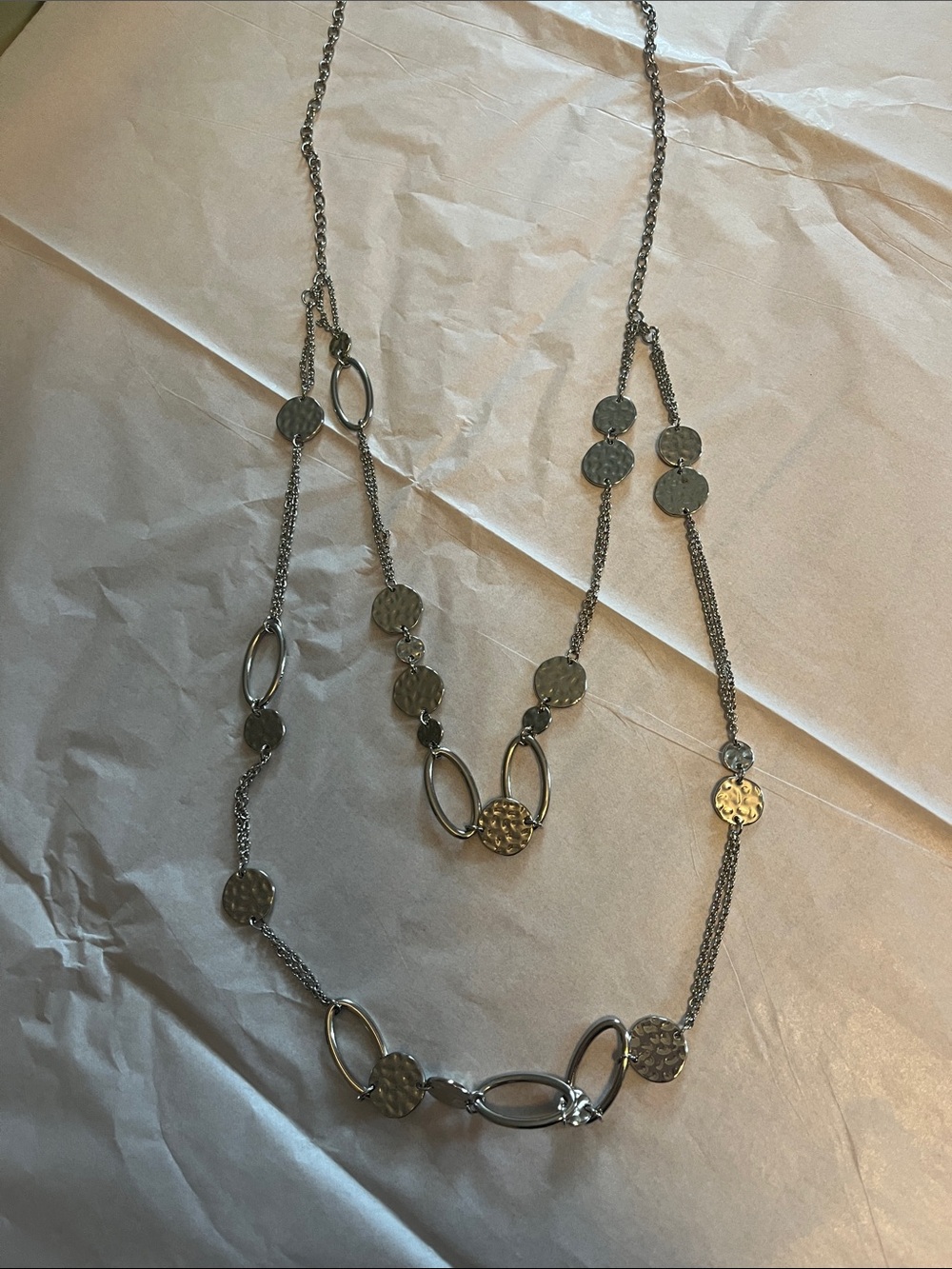 Daisy Fuentes Silver-Tone Long Hammered Disc Necklace